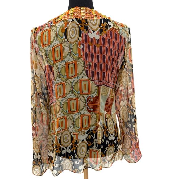 Vintage Y2K ECI New York Beaded V-Neck Sheer Boho Blouse Women Blouse Med - Picture 6 of 7
